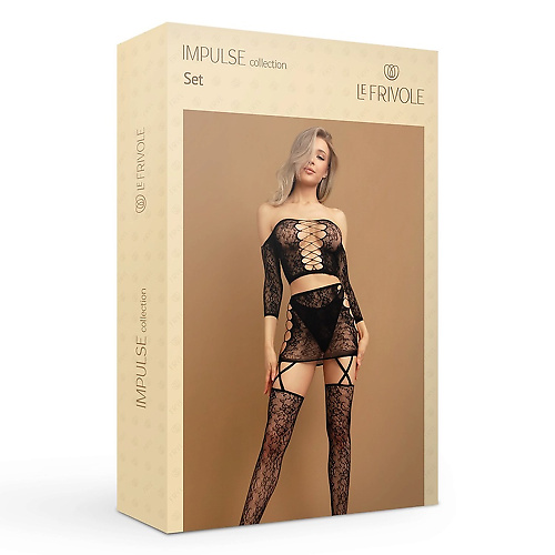LE FRIVOLE Боди-комбинезон комбинация топ   юбка с чулками черного цвета (IMPULSE), Размер S XXL