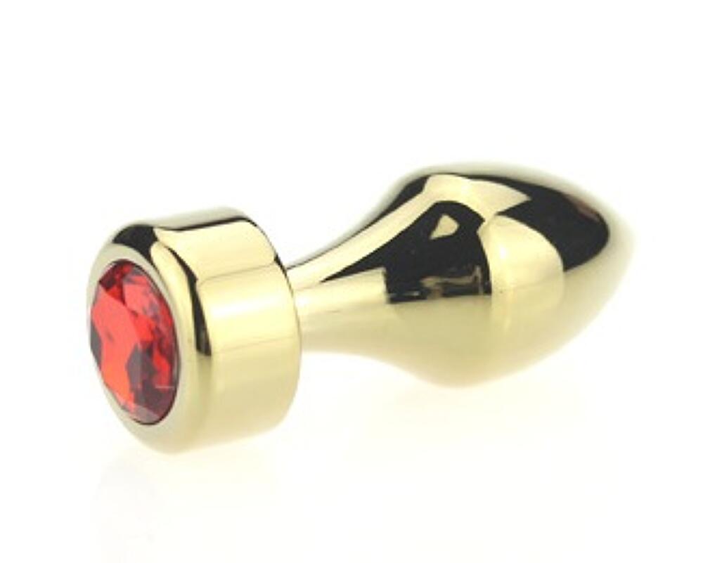 Фотография Анальная пробка металл золото с красным стразом 7,8х2,9см
