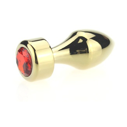 Анальная пробка металл золото с красным стразом 7,8х2,9см
