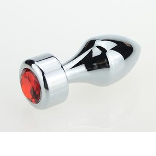 Анальная пробка металл серебро с красным стразом 7,8х2,9см