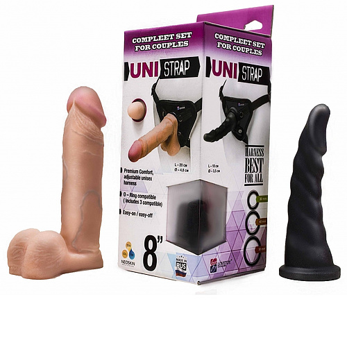 Страпон с двумя насадками UNI strap 8 Black belt champion