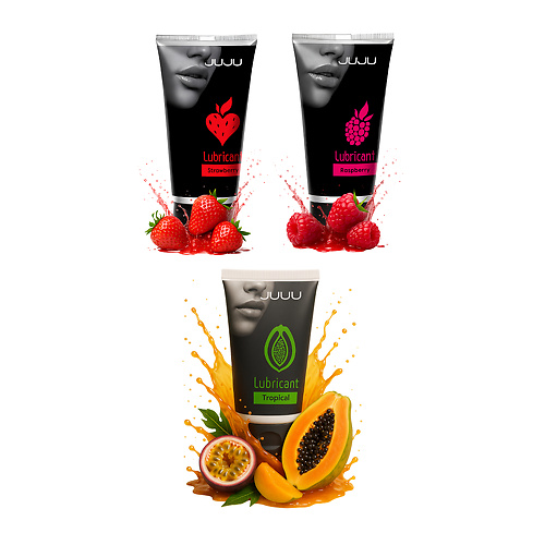 Сет съедобных лубрикантов JUJU  клубника, малина, тропические фрукты, 3х50ml