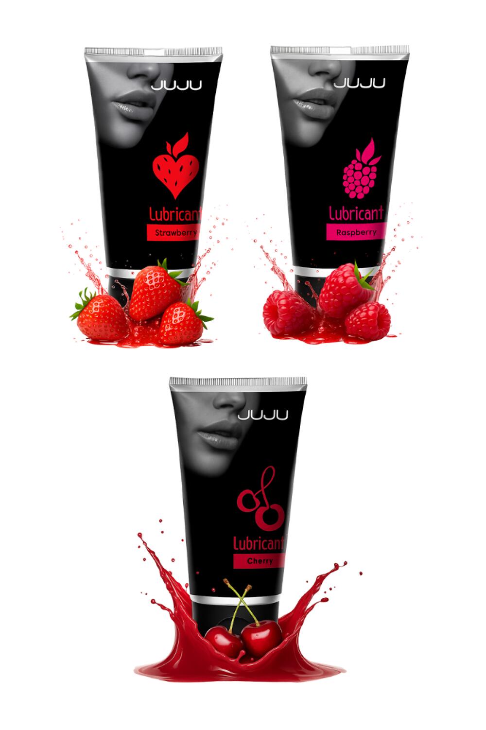 Фотография Сет съедобных лубрикантов JUJU клубника, малина, вишня, 3х50ml