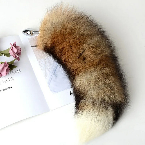 Металлическая анальная пробка с лисьим хвостом рыжая 40 см