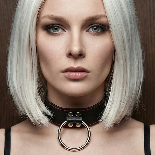 Ошейник с кольцом чёрный кожаный