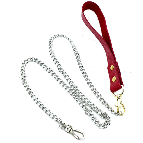 Поводок с ручкой из наутральной красной кожи "Змея" 70 см