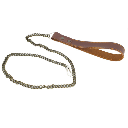 Поводок с ручкой из натуральной кожи коричневого цвета 70 см