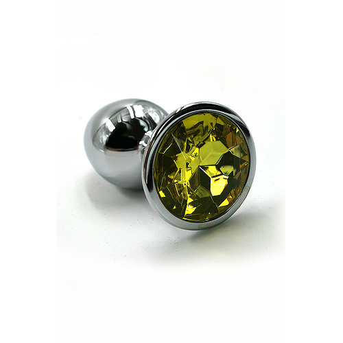 Серебряная анальная пробка со светло-желтым кристаллом (Small)