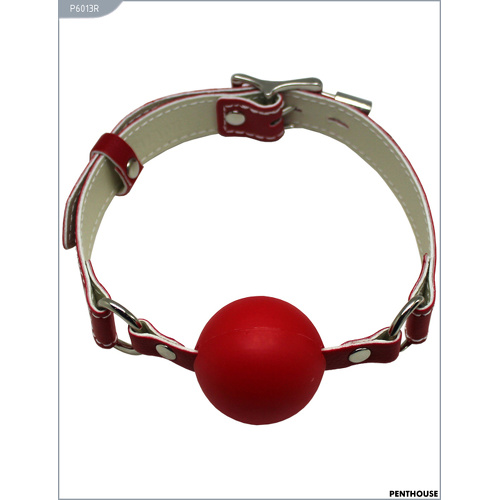 Кляп с фиксацией, красный, пластик, кожа