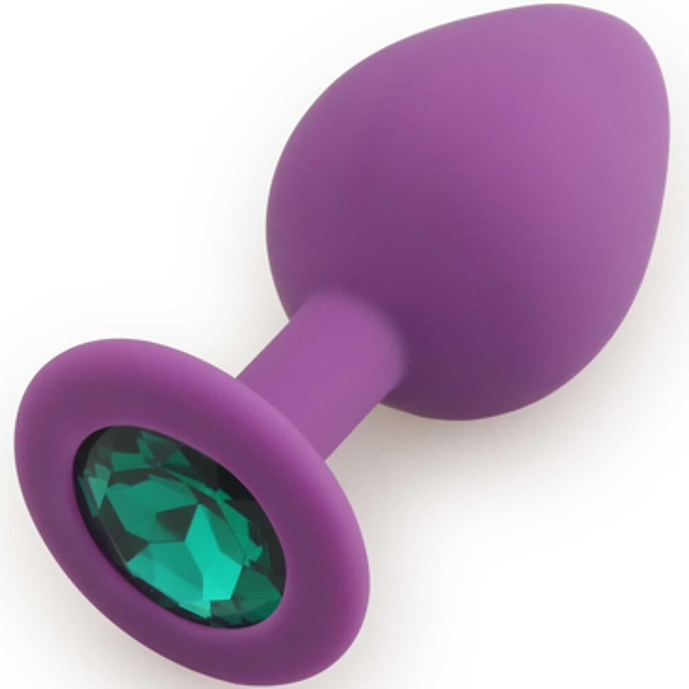 Фотография Анальная пробка со стразом Play Secrets Silicone Butt Plug Medium, фиолетовый темно-зеленый