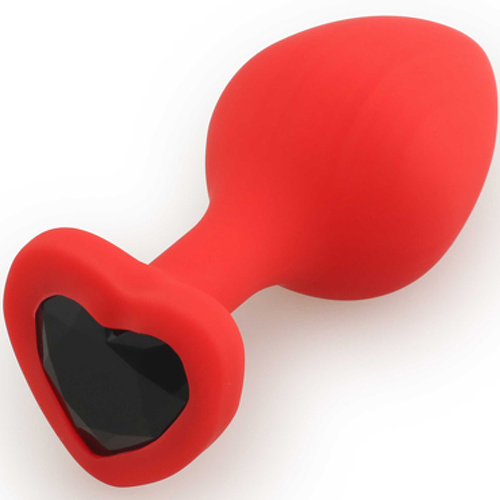 Анальный плаг из силикона со стразом-сердцем Play Secrets Silicone Butt Plug Heart Shape Medium, красный черный