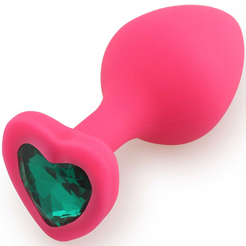 Анальная пробка со стразом Play Secrets Silicone Butt Plug Heart Shape Medium, розовый темно-зеленый