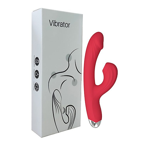 Силиконовый вибратор-кролик с вакуумным клиторальным отростком красный
